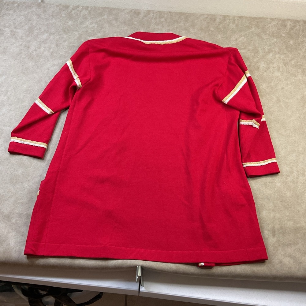 St John Marie Gray‎ Cardigan Womens M Red Santana Knit Gold Buttons Vintage - Picture 9 of 9